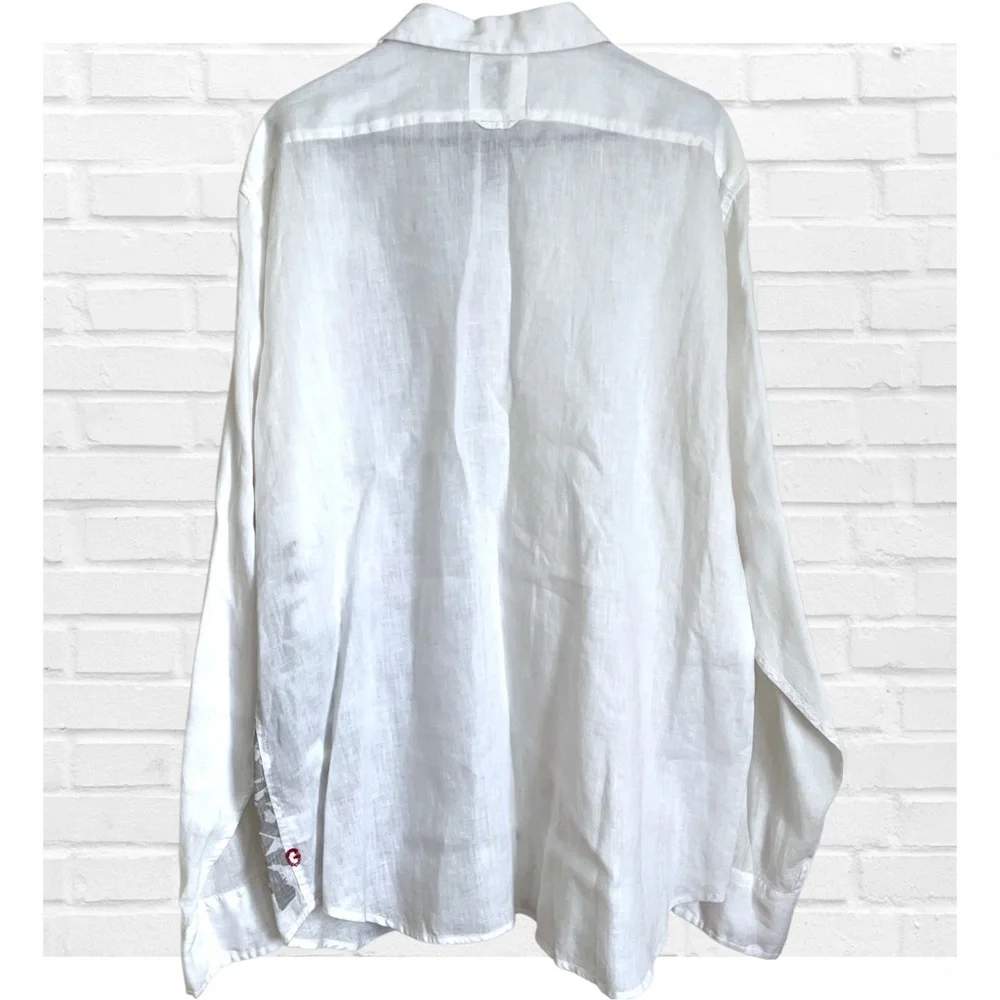 Guess Jeans Vintage Y2K White 100% Linen Shirt Coastal Beach Vacation Groom